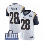 Men's Nike Los Angeles Rams #28 Marshall Faulk White Vapor Untouchable Limited Player Super Bowl LIII Bound NFL Jersey