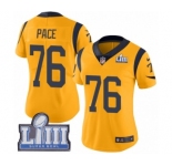 Women's Nike Los Angeles Rams #76 Orlando Pace Limited Gold Rush Vapor Untouchable Super Bowl LIII Bound NFL Jersey