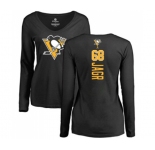 NHL Women Adidas Pittsburgh Penguins #68 Jaromir Jagr Black Backer Long Sleeve T-Shirt