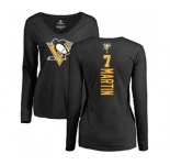 NHL Women Adidas Pittsburgh Penguins #7 Paul Martin Black Backer Long Sleeve T-Shirt