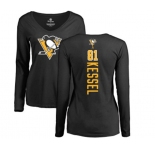 NHL Women Adidas Pittsburgh Penguins #81 Phil Kessel Black Backer Long Sleeve T-Shirt