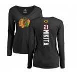 NHL Women Adidas Chicago Blackhawks #21 Stan Mikita Black Backer Long Sleeve T-Shirt