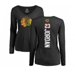 NHL Women Adidas Chicago Blackhawks #23 Michael Jordan Black Backer Long Sleeve T-Shirt