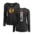 NHL Women Adidas Chicago Blackhawks #44 Jan Rutta Black Backer Long Sleeve T-Shirt