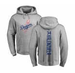 MLB Nike Los Angeles Dodgers #34 Fernando Valenzuela Ash Backer Pullover Hoodie