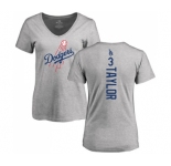 MLB Women's Nike Los Angeles Dodgers #3 Chris Taylor Ash Backer T-Shirt