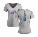 MLB Women's Nike Los Angeles Dodgers #31 Mike Piazza Ash Backer T-Shirt