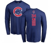 MLB Nike Chicago Cubs #34 Kerry Wood Royal Blue Backer Long Sleeve T-Shirt