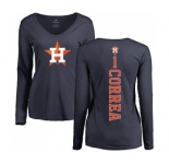 MLB Women's Nike Houston Astros #1 Carlos Correa Navy Blue Backer Long Sleeve T-Shirt