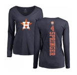 MLB Women's Nike Houston Astros #4 George Springer Navy Blue Backer Long Sleeve T-Shirt