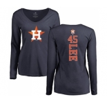 MLB Women's Nike Houston Astros #45 Carlos Lee Navy Blue Backer Long Sleeve T-Shirt