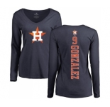 MLB Women's Nike Houston Astros #9 Marwin Gonzalez Navy Blue Backer Long Sleeve T-Shirt