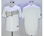 Men Kansas City Royals Blank Majestic White 2015 World Series Champions Gold Program Cool Base Jersey