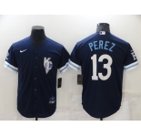 Men's Kansas City Royals #13 Salvador Perez 2022 Navy City Connect Cool Base Stitched Jersey
