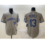 Men's Kansas City Royals #13 Salvador Perez Gray 2024 Away Limited Stitched Baseball Jersey