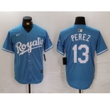 Men's Kansas City Royals #13 Salvador Perez Light Blue Cool Base Stitched Jersey