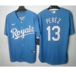 Men's Kansas City Royals #13 Salvador Perez Light Blue Cool Base Stitched MLB Jersey