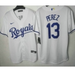 Men's Kansas City Royals #13 Salvador Perez White Cool Base Stitched MLB Jersey
