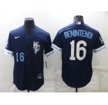 Men's Kansas City Royals #16 Andrew Benintendi Number 2022 Navy Blue City Connect Cool Base Stitched Jersey