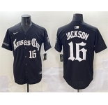 Men's Kansas City Royals #16 Bo Jackson Black 'Gothic Crown Edition' Vapor Premier Limited Stitched Baseball Jersey