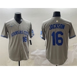 Men's Kansas City Royals #16 Bo Jackson Gray 2024 Away Limited Stitched Baseball Jersey