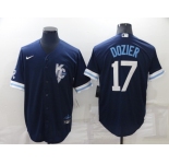 Men's Kansas City Royals #17 Hunter Dozier 2022 Navy Blue City Connect Cool Base Stitched Jersey