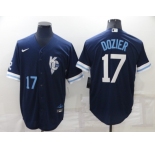 Men's Kansas City Royals #17 Hunter Dozier Number 2022 Navy Blue City Connect Cool Base Stitched Jersey