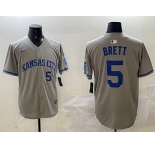 Men's Kansas City Royals #5 George Brett Gray 2024 Away Limited Stitched Baseball Jersey