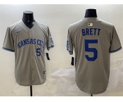 Men's Kansas City Royals #5 George Brett Gray 2024 Away Limited Stitched Baseball Jersey
