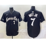 Men's Kansas City Royals #7 Bobby Witt Jr. Black 'Gothic Crown Edition' Vapor Premier Limited Stitched Baseball Jersey