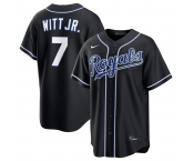 Men's Kansas City Royals #7 Bobby Witt Jr. Black Out Stitched Baseball Jersey