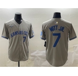 Men's Kansas City Royals #7 Bobby Witt Jr. Gray 2024 Away Limited Stitched Baseball Jersey