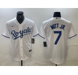 Mens Kansas City Royals #7 Bobby Witt Jr Number White Cool Base Stitched MLB Jersey