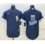 Men's Kansas City Royals Big Logo 2022 Navy Blue City Connect Cool Base Stitched Jersey
