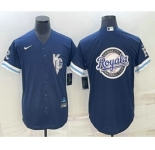 Men's Kansas City Royals Big Logo 2022 Navy Blue City Connect Cool Base Stitched Jerseys
