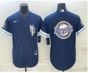 Men's Kansas City Royals Big Logo 2022 Navy Blue City Connect Cool Base Stitched Jerseys
