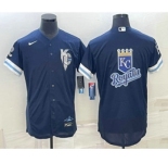 Men's Kansas City Royals Big Logo 2022 Navy Blue City Connect Flex Base Stitched Jersey