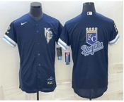Men's Kansas City Royals Big Logo 2022 Navy Blue City Connect Flex Base Stitched Jersey