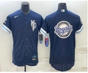 Men's Kansas City Royals Big Logo 2022 Navy Blue City Connect Flex Base Stitched Jerseys
