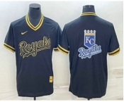 Men's Kansas City Royals Big Logo Black Gold Nike Cooperstown Legend V Neck Jerseys