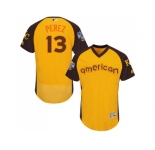 Men's Majestic Kansas City Royals #13 Salvador Perez Yellow 2016 All-Star American League BP Authentic Collection Flex Base MLB Jersey