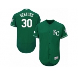Men's Majestic Kansas City Royals #30 Yordano Ventura Green Celtic Flexbase Authentic Collection MLB Jersey