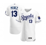 Men's  Nike Kansas City Royals #13 Salvador Perez 2020 White Home Authentic Player Baseball Jersey