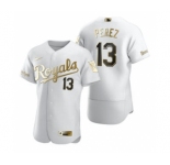 Men's  Nike Kansas City Royals #13 Salvador Perez White 2020 Authentic Golden Edition Baseball Jersey