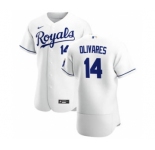 Men's  Nike Kansas City Royals #14 Edward Olivares White Home 2020 Authentic Player Baseball Jersey
