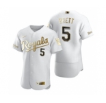 Men's Nike Kansas City Royals #5 George Brett White 2020 Authentic Golden Edition Baseball Jersey
