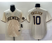 Men's Milwaukee Brewers #10 Sal Frelick Cream Cool Base Stitched Jersey