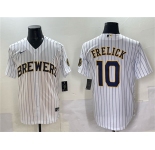 Men's Milwaukee Brewers #10 Sal Frelick White Pinstripe 2025 With Patch Stitched Baseball Jersey