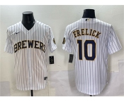 Men's Milwaukee Brewers #10 Sal Frelick White Pinstripe 2025 With Patch Stitched Baseball Jersey