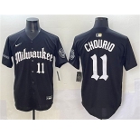 Men's Milwaukee Brewers #11 Jackson Chourio Black 'Gothic 414 Shadows Edition' Vapor Premier Limited Stitched Jersey